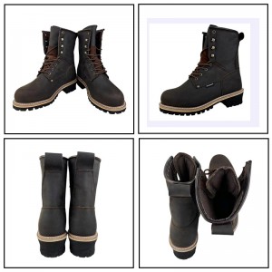 Safety Leather Logger Boots Steel Toe Goodyear Welt Shoes