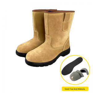 Split Suede Cowhide Oil Field Safety Boots With Steel Toe And Steel Sole