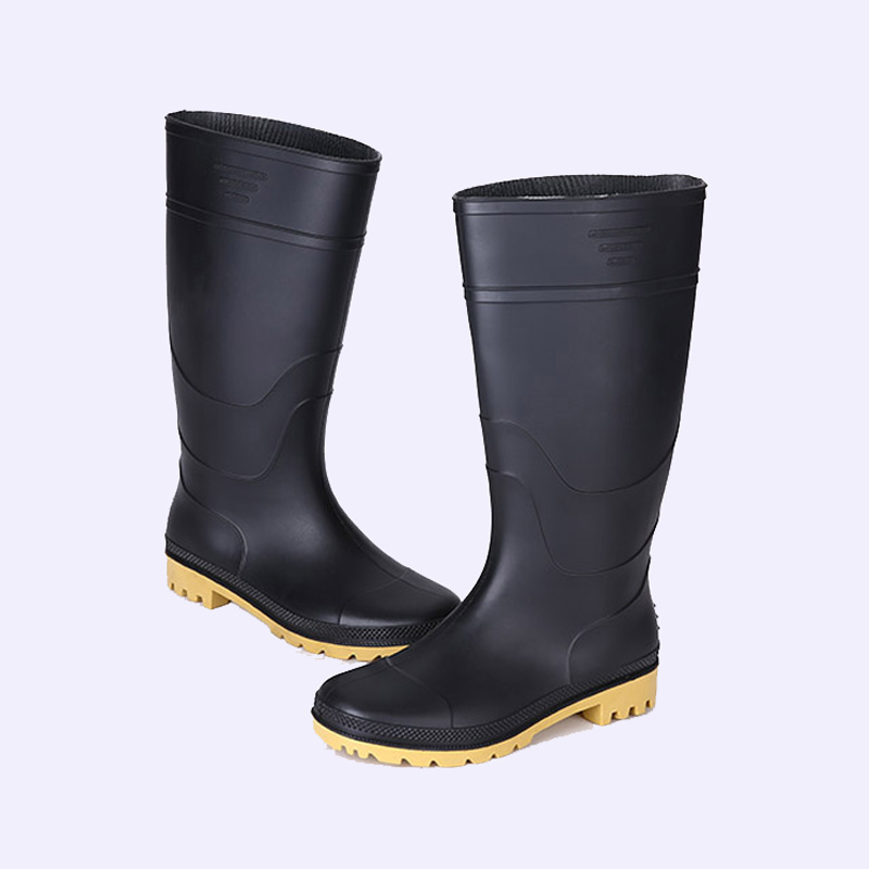 Knee-high Black PVC Waterproof Gumboots Farming Plain Toe Rubber Boots