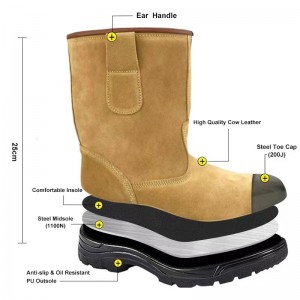 Split Suede Cowhide Oil Field Safety Boots With Steel Toe And Steel Sole