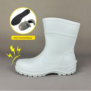 White Food Industry Steel Toe Rain Boots Ankle PVC Safety Rubber Boots