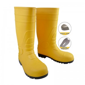 Top Cut Steel Toe Cap PVC Rain Boots Botas De Lluvia