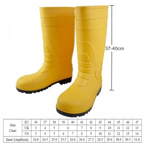 Top Cut Steel Toe Cap PVC Rain Boots Botas De Lluvia