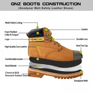 Yellow Nubuck Goodyear Welt Safety Shoes with Steel Toe and Midsole